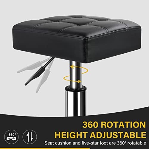WKWKER Heavy Duty Office Stool on Wheels Swivel Adjustable 10cm thicker PU leather Stool Kitchen beauty Lab home office stool chairs Black