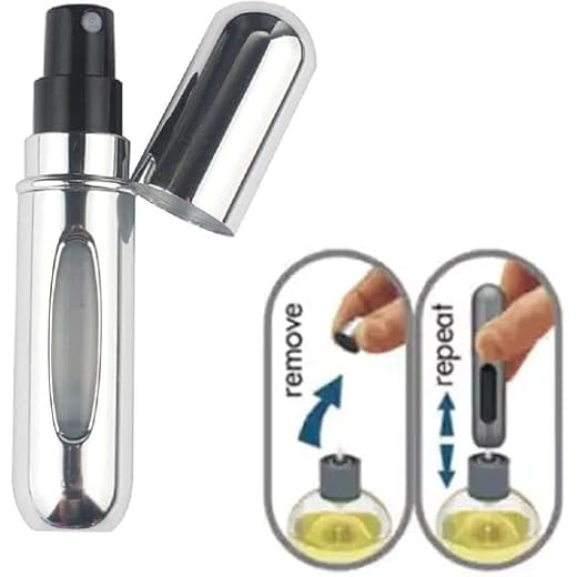 Frasquinho Perfume, Frasco Perfume Recarregável, Amostra Perfume, Kit Viagem, Perfume Borrifador recarregavel, Mini Frasco Perfume (Prata)