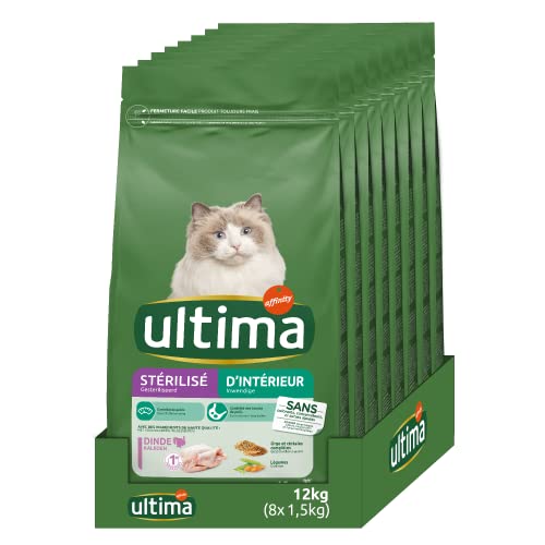 Ultima Croquettes pour Chat Stérilisé D’Intérieur avec de la Dinde - Pack 8 x 1,5kg