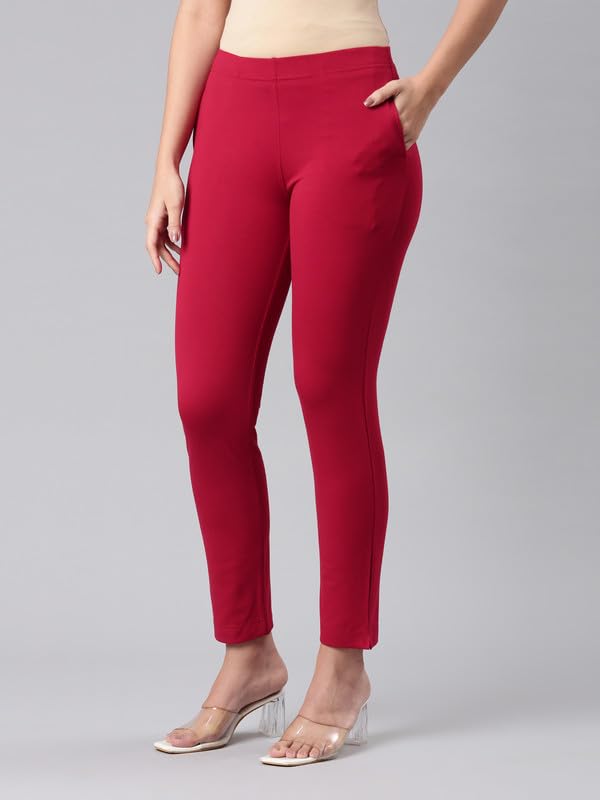 Image of GO COLORS Ponte Smart Kurti Pants Full Length for Women | Breathable, Mid Rise