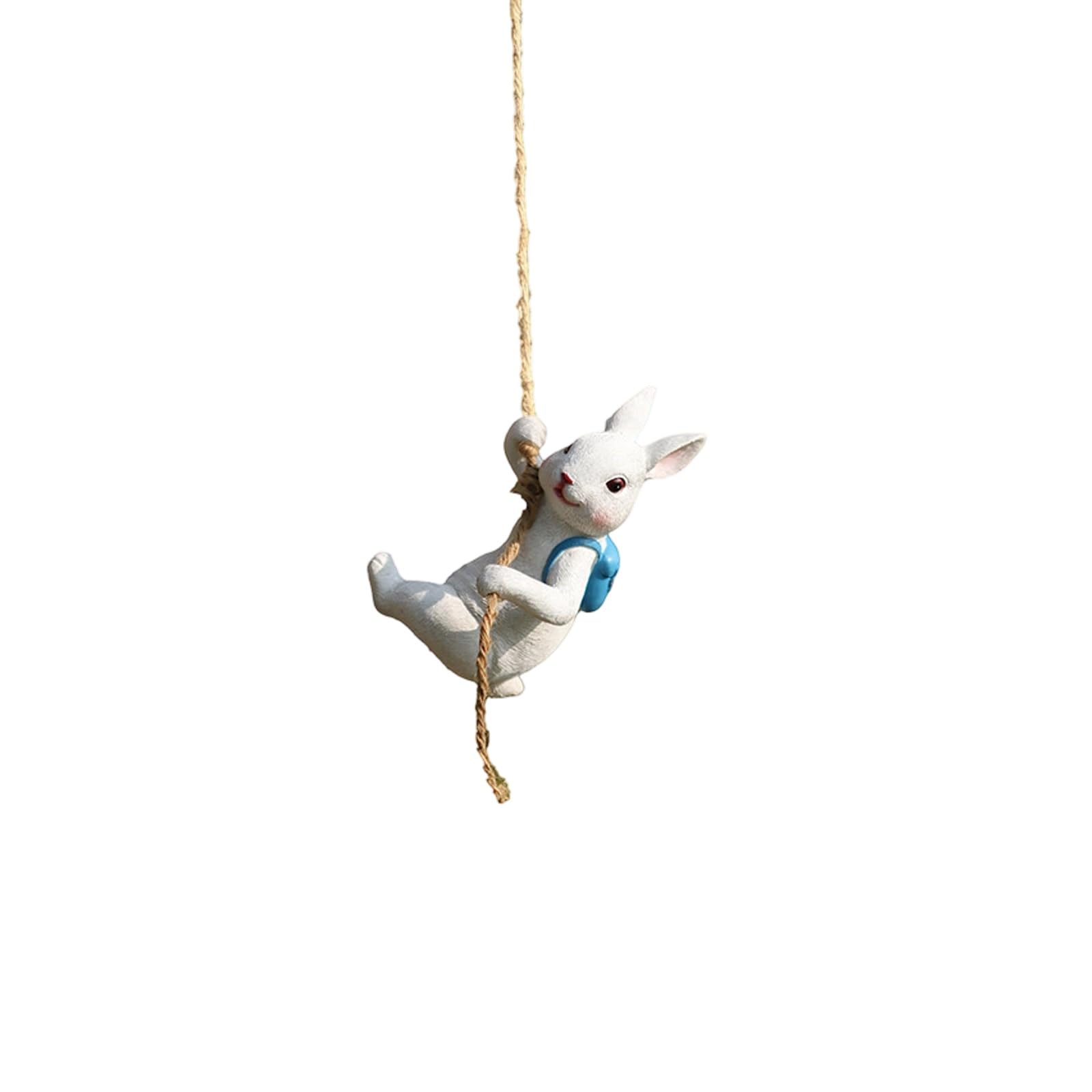 Jazuaiao Resin Animal Climbing on Rope Statue Hanging Animal Figurines Cats/Frogs/Rabbits Figurine Sculptures for Home Farmhouse Resin Frogs Garden Statue