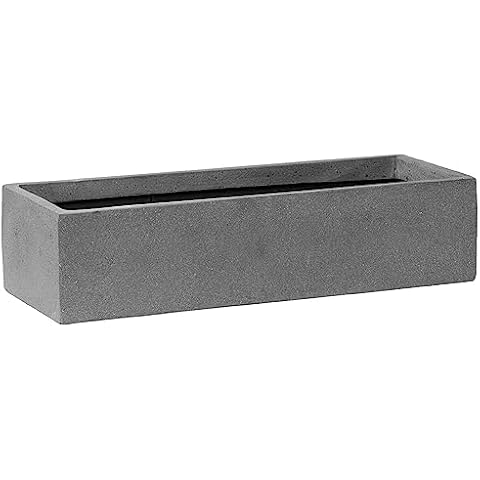 Pottery Pots Balcony Slim Low Extra Small Fiberstone Indoor Outdoor Modern Rectangle Planter, 15.7 Inch Long, Grey Cover