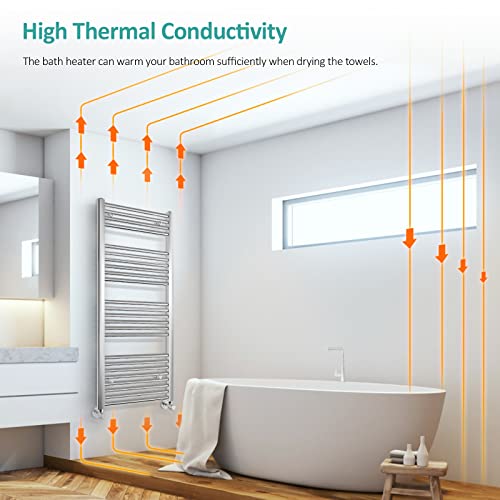 EMKE Chrome Heated Towel Rail - 1600 x 500mm, Modern Bathroom Radiator - Wall/Floor Mounted