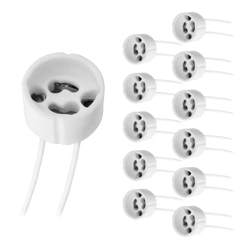 Lámpara Casquillos GU10 para Bombilla Halógena y LED, 0 250V, 2A Max. 300W, Portalámparas Cerámica con Cable de Silicona, Base GU10 para Cambiar Halógenas por LED, Pack de 12