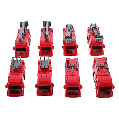 Abaodam 8 Piezas Vehículo De Ingeniería Vehículo De Juguete Retráctil Modelo De Camión De Bomberos De Juguete Modelo De Camión con Escalera De Bomberos Tirar De Los Coches El Plastico Rojo