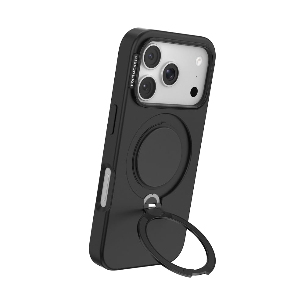 PopSockets Low-Pro iPhone 18 Pro Case, Built-in Grip- Black