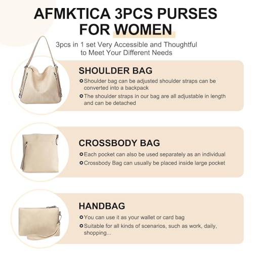 Image of PU Leather Purses 3PCS, Hobo Crossbody Bags Set for Women, 3 in 1 Convertible Backpack for Ladies Shoulder Bags satchel Bags