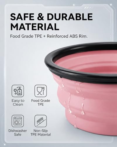 Image of Collapsible Dog Bowls for Travel, 2-Pack Dog Portable Water Bowl for Dogs Cats Pet Foldable Feeding Watering Dish for Traveling Camping with Carabiners, BPA Free (Purple&Pink, Large)