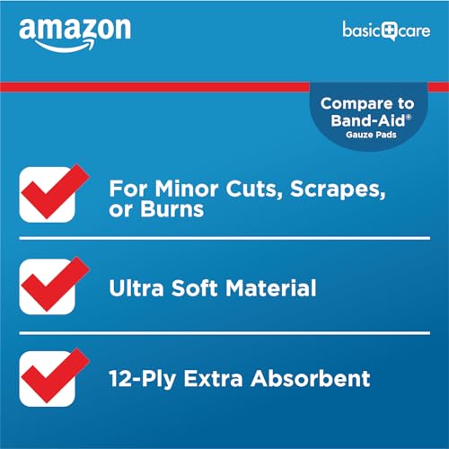 Amazon Basic Care Gauze Pads, 4x4" Sterile Medical Wound Dressing Sponges, 12-Ply, Extra Absorbent, for Cleaning, Covering & Cushioning Cuts & Minor Injuries, 50 Count, 1-Pack (Previously All Health) - image 4