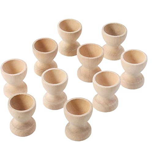Amosfun 12pcs Wooden Egg Cup Holders Stands DIY Blank Unfinished Wooden Egg Stands Holders