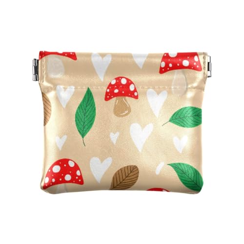 Cute Red Polka Dot Mushrooms Coin Purse Leather Pouch Change Purse, Squeeze Coin Pouch for Cards, Keys & Lipsticks, Unisex