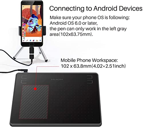 HUION HS64 Graphics Drawing Tablet Battery-Free Stylus 8192 Levels 266 PPS Pen Tablet with 4 Press Keys Support Mac, PC and Android Devices 6.3x4 Inch - Image 5