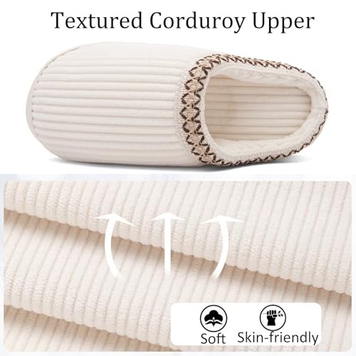 Image of Slippers for Women&Men with Memory Foam Corduroy Closed Toe House Shoes Ladies Winter Warm Comfy Bedroom Women's Slipper Indoor and Outdoor Slip-on Rubber Sole