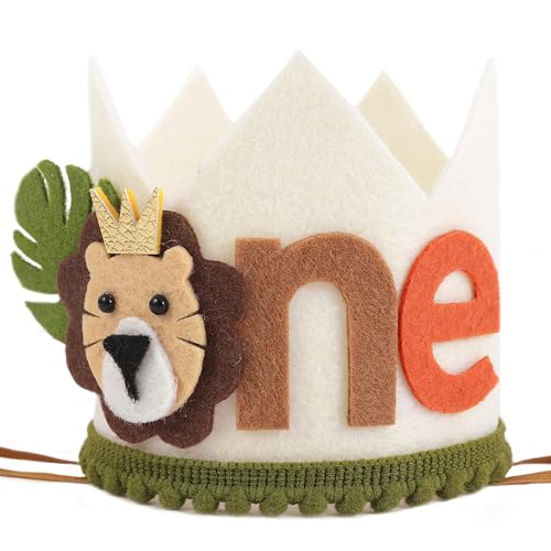 Image of Lion 1st Birthday Crown - Jungle Safari Wild One Birthday Cap Decoration for Boys, First Birthday Decoration for Baby Boy