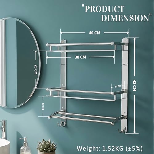 Image of GLOXY Premium Stainless Steel Bathroom Shelf Combo Pack of 3 | Double Layer Wall Mounted Storage Rack with Towel Rods | Chrome Finish Bathroom Fittings Accessories Set for Home & Washroom