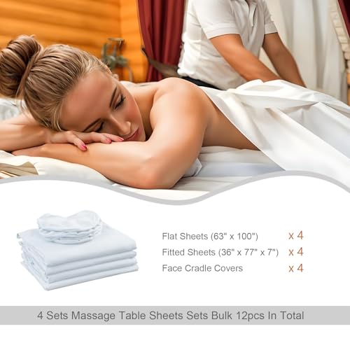 4 Sets Massage Table Sheets Sets Soft Premium Microfiber Reusable 3 Piece Set Massage Sheet Set Include Bed Fitted Covers and Flat Sheets and Face Cradle Covers (White) - Image 3