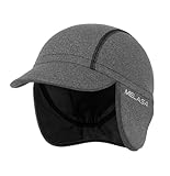 MELASA Winter Fleece Cycling Cap, Ear Warmers Skull Cap Helmet Liner with Sun Visor, Bike Hat Running Beanie for Men Women Gray