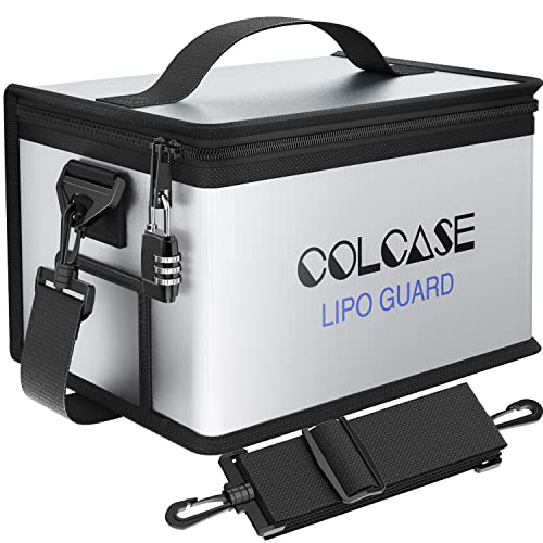 COLCASE Lipo Safe Bag - Fireproof & Explosionproof, Combination Lock, Upgraded Silicone Coated, 11 x 8 x 6.5 in