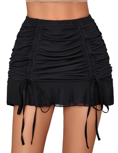 Avidlove Womens Mini Skirts Sexy High-Waisted Pencil Bodycon Short Skirt with Drawstring Plus Size A-Black