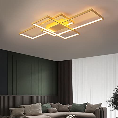 PANNN Living Room Lamp LED Modern Ceiling Light Angular Rectangular Ceiling Lamps Dimmable Remote Control Acrylic Shade Ceiling Pendant Lamp Country House Hallway Bedroom Bathroom Light,Gold,110cm