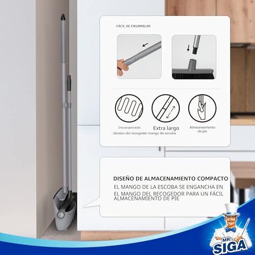 Miniatura 6 de Mr.Siga Juego De Escoba Y Recogedor De Mango Largo, Combo De Barredora Vertical Y Recogedor Para Limpieza De Pisos, Gris