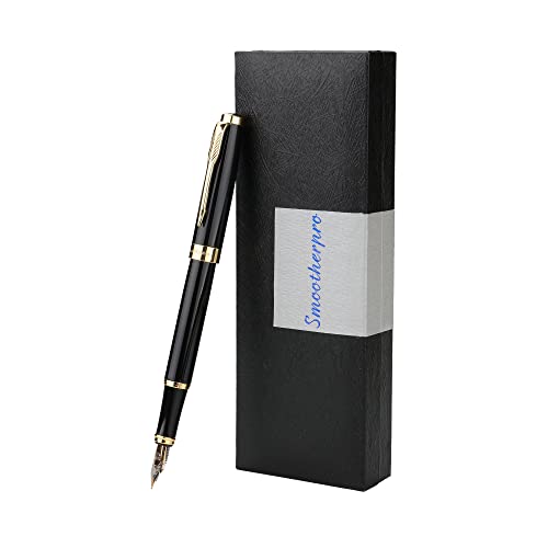 Smootherpro Fountain Pen Fine Nib With Golden Feather Clip Piston Converter Classic Black Writing Instrument For Men Women Edc Signature Business Gift Box (Ff02Bk) #TOP17