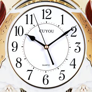 Cuyou Musical Motion Chime Wall Clock With Rotating Pendulum, Decorative Wall Clock, 18 Melodies, For Home, Hotel, Library Or Church Decor. #TOP5