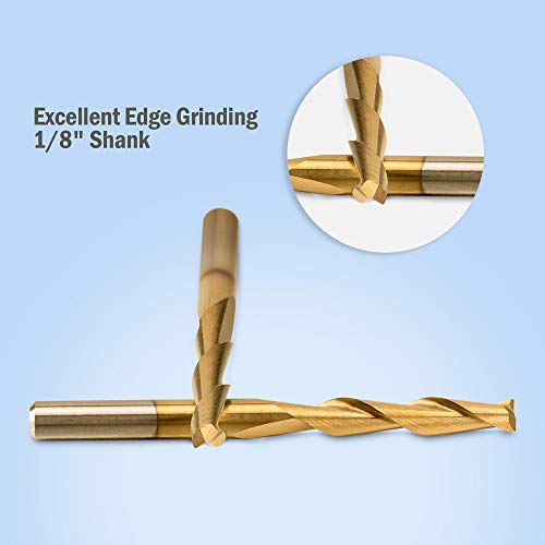 Hqmaster HQ-5359 Cnc Router Bits 1/8 Router Bit 1 8 End Mill Spiral Upcut Titanium Coated 2 Flute Milling Cutter Cutting Tool Set Tungsten Steel 17Mm Cel thumb #4
