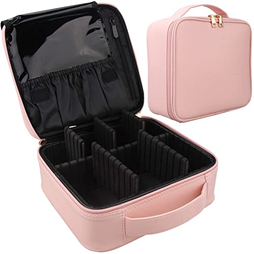 EZLOOT Travel Makeup Case, Professional Cosmetic Train Cases Artist Storage Bag Make Up Tool Boxes Brushes Bags with Compartments Vanity Organizer (10 INCH(1 Layer), Baby Pink)