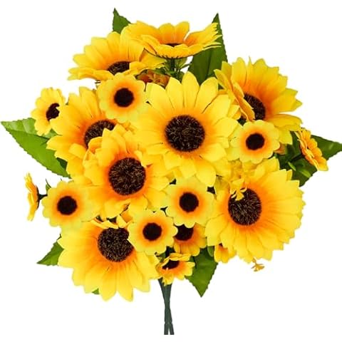 HAKACC 2PCS Artificial Sunflower Bouquets, Fake Sunflower Bouquets 26 Silk Sunflowers for Wedding Party Home Decor Cover