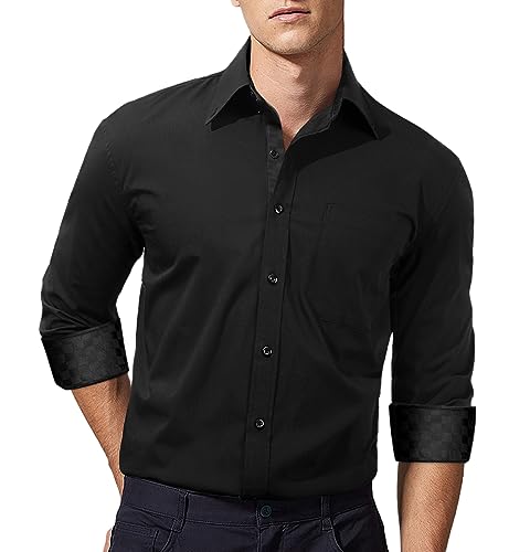 Image of HISDERN Mens Dress Shirts Long Sleeve Button Down Casual Shirts for Men Inner Contrast Formal Business Tuxedo Wedding Shirt