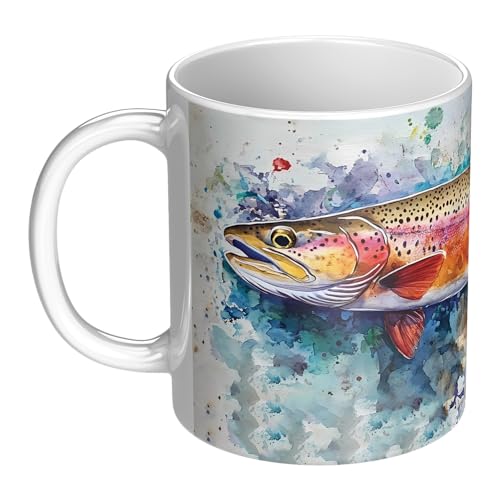 Taza de cerámica blanca de 11 oz con diseño de trucha arcoíris miniatura 3