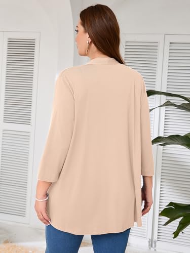 Image of AusLook Women's Plus Size Lightweight Open Front Cardigan 3 /4 Sleeve Cover Ups Shrugs Shawls and Wraps Kimono Jacket Coat