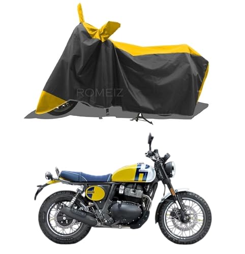 Image of Two Wheeler - Bike Cover for New RE Bear 650 Bike Cover with Water-Resistant and Dust Proof Premium 190T Fabric Yellow Stripe