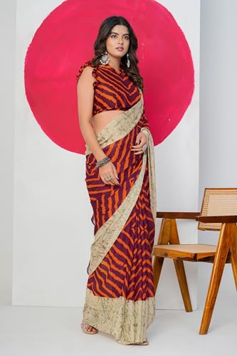 Image of MIRCHI FASHION Women Saree Ethnic Motif Print Chiffon | Breathable Lightweight Plain Weave Sari for Office and Daily Use (Available in 20 Designs)