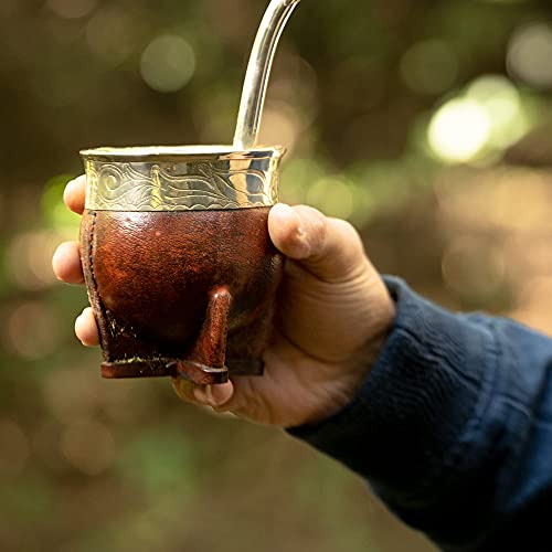 Thebmate [Premium Yerba Mate Cup (Mate Gourd) - Crafted Ceramic Teacup – Coppery Brown Leather Wrapped Handmade In Uruguay - Mate Imperial - Imperial Style (Brown) #TOP4