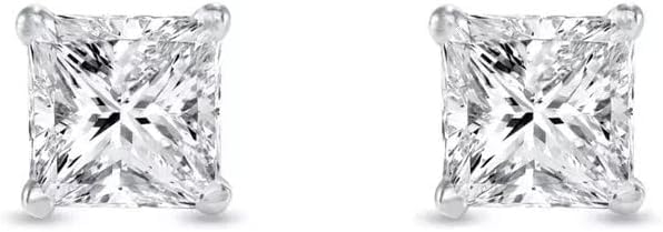 2.00 Carat Lab Grown Diamond Square Stud Earrings for Women 14k White Gold I-J Color VS1-VS2 Clarity Martini Setting Push Back Closure (1)