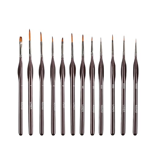 Kryzulax Pinceles para Pintura,12 Piezas of Pinceles de Nylon para Acuarela,Juego Profesional de Detalle Fino Acrilico,para Pinturas Acrílicas,Pintura Facial,Manicura,Principiantes