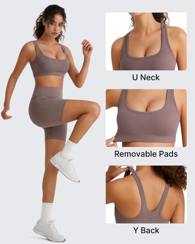 Image of G4Free BareFeel Square Neck Sports Bra Padded for Women - Strappy Y Back Crop Tank Tops Workout Camisole