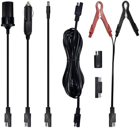 12V Solar Car Batttery Trickle Charger Power Harness Kit 18AWG SAE Quick Connector with Cigarette Lighter Plug&Socket&Alligator Clips&DC5521&Extension Cord&Tester for Solar Panel Boat Mower