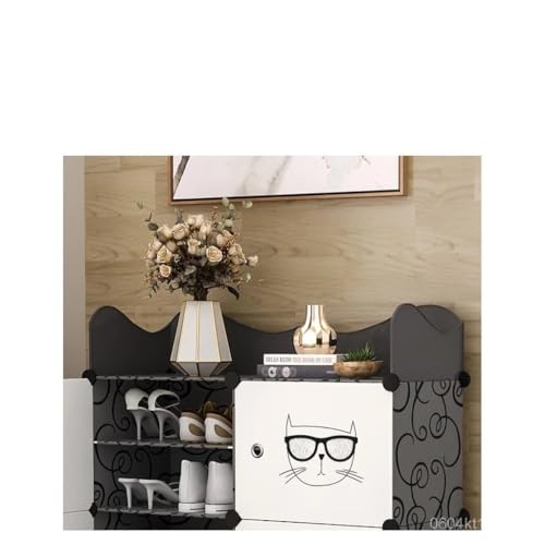 Image of Sunderlook Shoe Rack Plastic for Home- Shoe Stand, Chappal Stand, Professional Multipurpose Foldable Standing Comfort Runner Shoe Rack with Door, Slipper Stand (Black & White, 6 Shelf 3 Door)