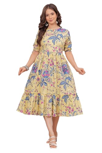 Image of Kuruti B Sheets Women's Cotton Fit & Flare Calf Length Printed Kurti for Women
