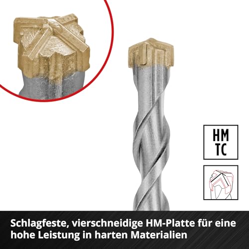 Original Einhell 7-tlg. SDS Plus Hammerbohrer-Set, 160 mm (aus 40Cr Werkzeugstahl mit vierschneidiger Hartmetallplatte, Zentrierspitze, für Renovierungs- oder betonbezogene Befestigungsarbeiten)