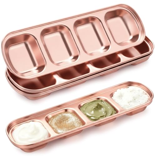 Image of 4 Pcs Esthetician Bowls Face Mask Tray Esthetician Supplies Stainless Steel Compartment Serving Tray Women Skincare Products Facial Bowl for Spa Salon Aesthetician Beauty, Nail Art (Rose Gold,Large)
