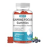 Liqherb Focus Gummy for Gaming: with L-Theanine, Ashwagandha & Taurine, Stress Relief, Energy & Focus, for Gamers & Pros, Caffeine-Free, Sugar-Free Blueberry Flavor, Vegan, Non-GMO, Gluten Free, 60