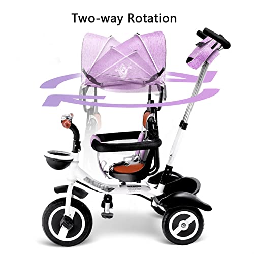 LSHAN 4 in 1 Kinderdreirad Trike Kinderwagen, Kinder-Pedal-Jogger Dreirad mit Schubstange/Abnehmbares faltbares Verdeck… – Bild 8