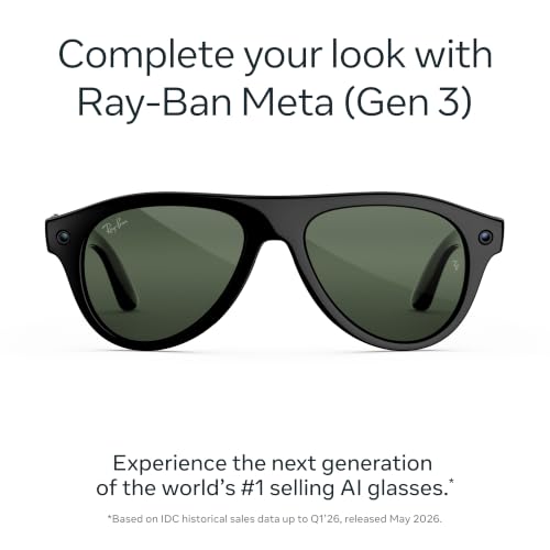 Image of Meta Ray-Ban (Gen 3) Aviator, Shiny Black, Transitions Graphite Green, AI Glasses with Camera for Men, Women