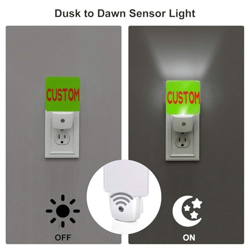 Image of Personalized LED Plug-in Night Light 2-Pack with Pictures Text Logo, Custom Photo Auto Sensor Nightlights Set of 2 for Bedroom Bathroom Hallway Decor Gifts