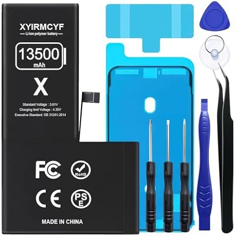 XYIRMCYF 13500mAh Super Capacity Battery Compatible with iPhone X, 0 Cycle Li-Polymer Replacement Battery for iPhone X, with Professional Repair Tool Kit Cover