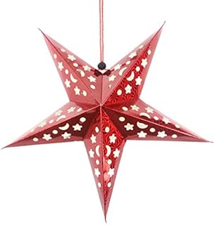 VALICLUD 30cm Golden Christmas Paper Star Lantern Lampshade 3D Paper Star Pentagram Lampshade Snowflake Ceiling Lampshade for Wedding Party Home Holiday